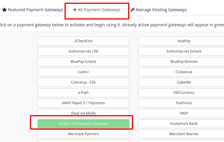 enable khalti WHMCS online payment gateway plugin