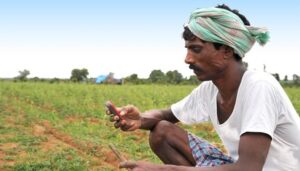 Farmer using mobile banking services