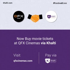 Book movie tickets at QFX Cinemas and pay via Khalti