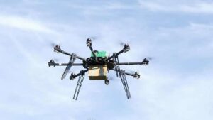 A medical drone carrying a pack of medicines takes flight in Myagdi, Nepal April 9, 2018.