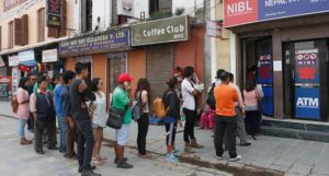 Queue in ATM to withdraw money in Nepal