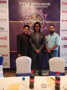 Bipin Acharya, CEO, SRBN Media Pvt. Ltd., Rajesh Hamal, host of Ko Banchha Crorepati show, and Amit Agrawal, Director, Khalti Digital Wallet; at the Press Conference held in Kathmandu on October 4