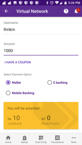 pay for Virtual Network online using Khalti
