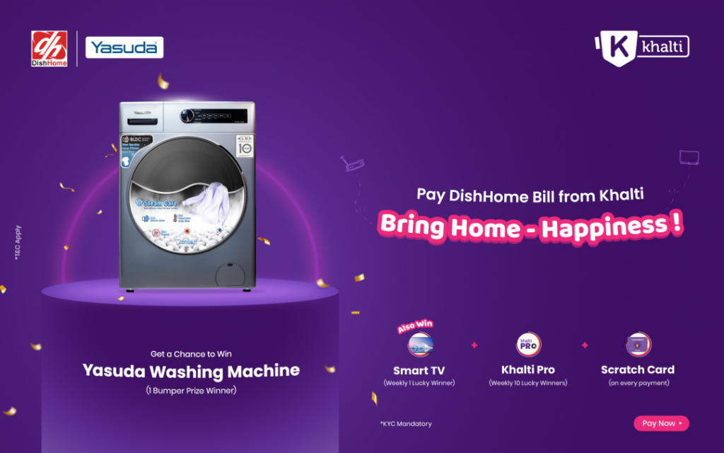 Khalti को DishHome अफर Washing Machine, TV र थुप्रै उपहारहरू Khalti